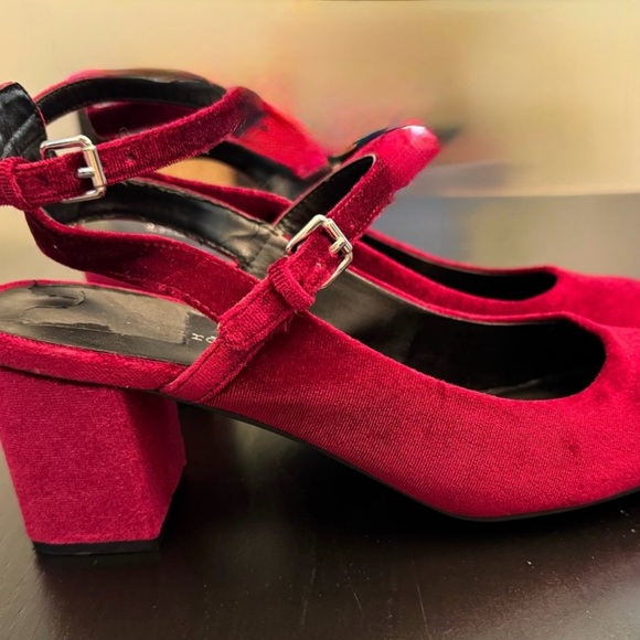 Velvet Mary Jane Red Block Heel Sandals woman’s sz 8.5 retro vintage - Picture 4 of 12